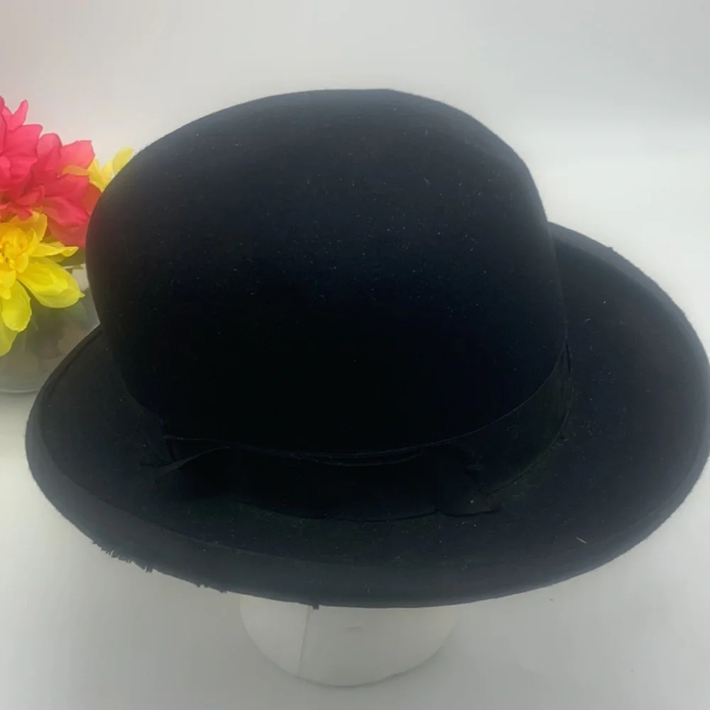 Mallory Aristocrat Vintage Black Wool Bowler Hat Steampunk Size 6 7/8 HT4332 - Picture 3 of 10